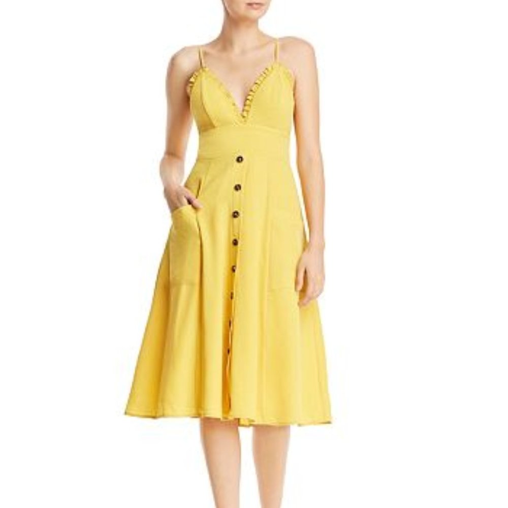 Aqua Bloomingdale's V Neck Button Yellow Dress